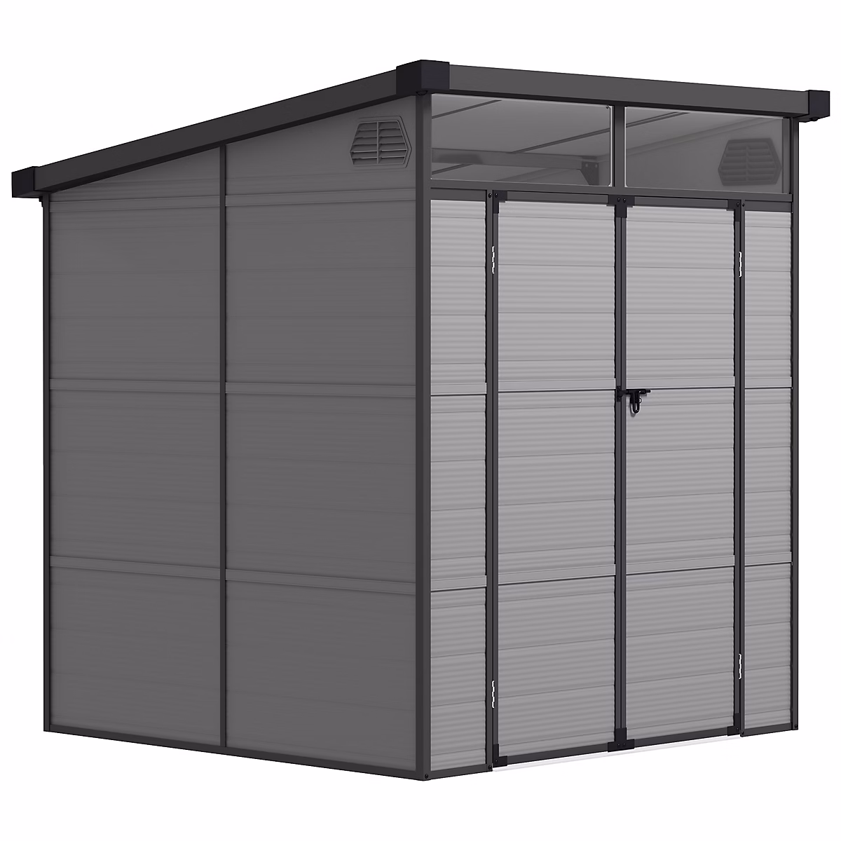 Abri de jardin en polypropylène 3 – 24 m², 190 × 191 × 215 cm, 2 fenêtres, 2 portes, gris