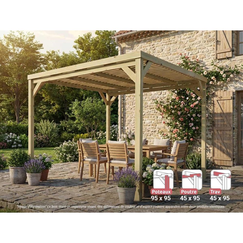JARDIDECO Pergola en bois toulouse avec toit semi – 300 cm 3 cm