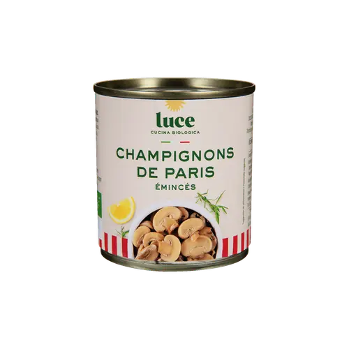 Champignon de Paris émincés bio Luce en boîte de 200 g - les 3 boîtes