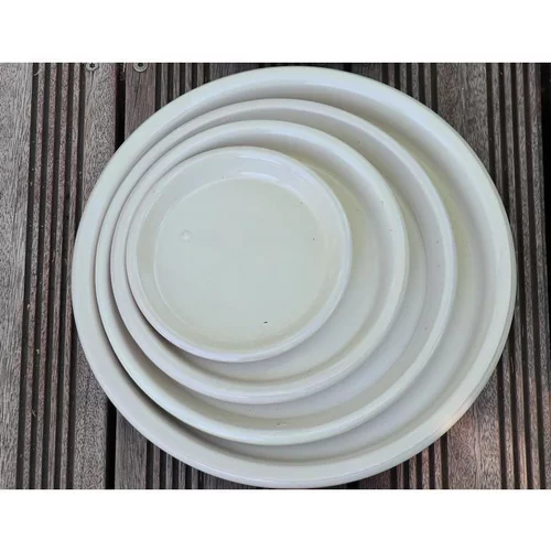 Soucoupe coloris beige en terre émaillée - Ø 33 cm