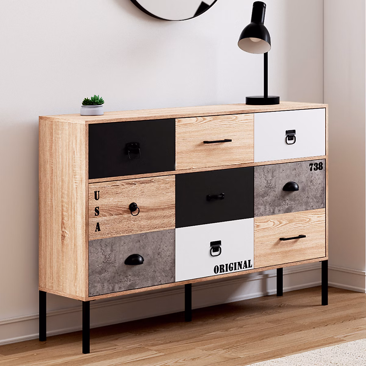 Meuble – Buffet 3 portes 3 tiroirs 110 cm SACRAMENTO design industriel