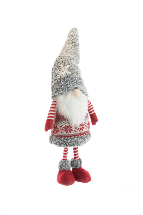 Gnome debout fille en tissu avec bonnet à petit flocon blanc - 18 x 13 x 61 cm