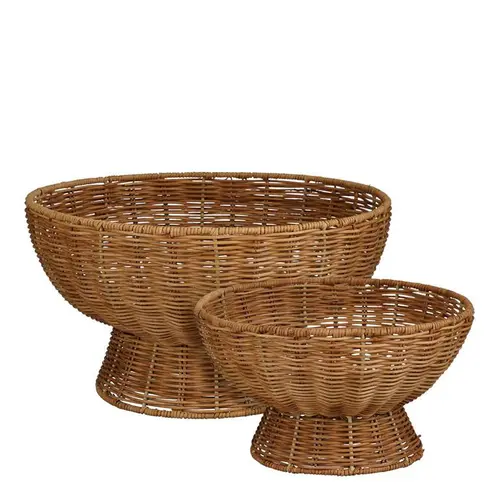 Plateau de décoration en rotin naturel marron petit modèle - Ø 25 x H 13 cm