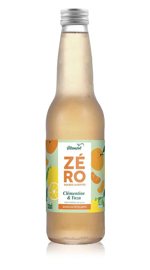 Boisson gazeuse bio Zéro sucres ajoutés clémentine yuzu Vitamont – 33 cl