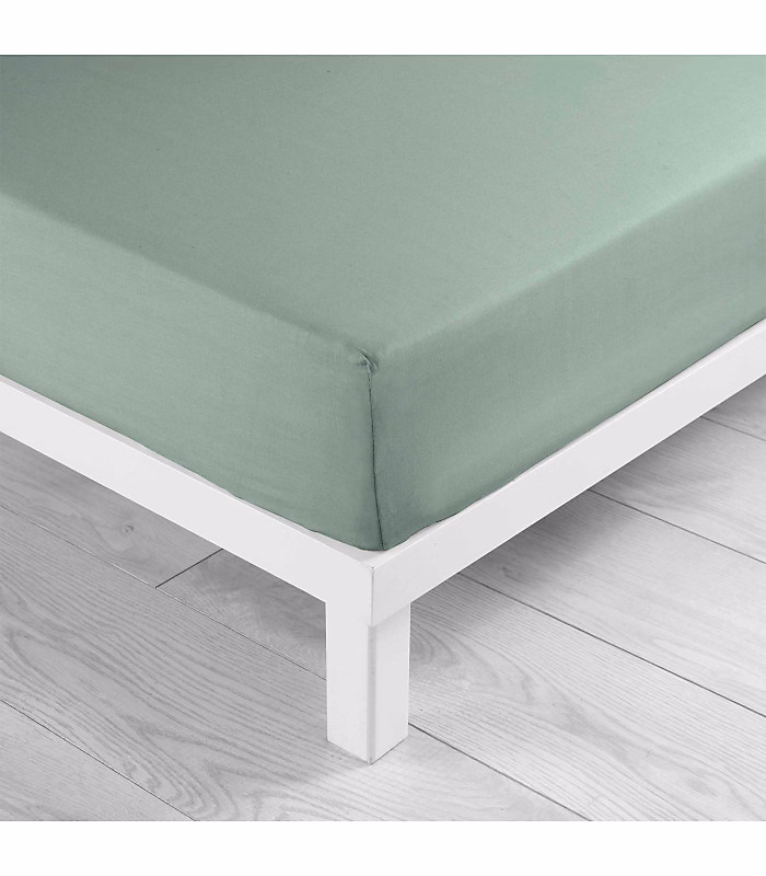 DRAP HOUSSE 2 PERSONNES UNI 57 FILS LINA SAUGE – 160 × 200cm | Vert sauge