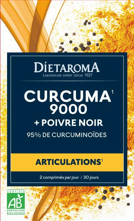 Complément alimentaire curcuma 9000 + poivre noir articulations Dietaroma - 60 comprimés