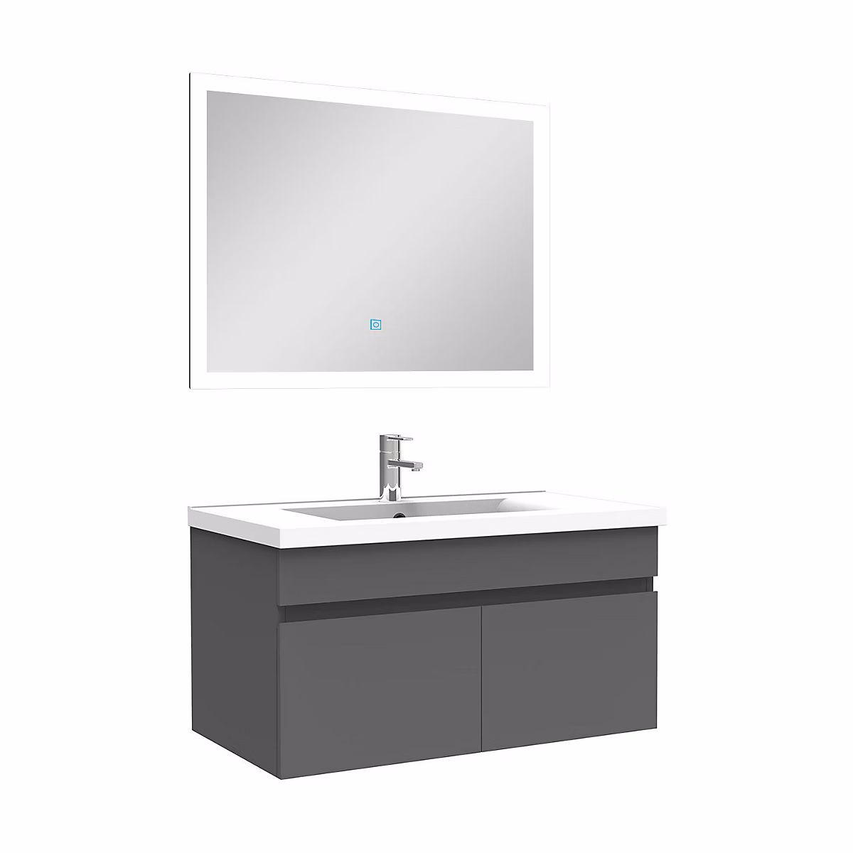 Ensemble Salle De Bain simple vasque 80cm meuble Anthracite avec miroir lumineux – Réf. RYWZUPYZD9715783901