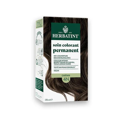 Coloration permanente pour cheveux châtain 4N aux extraits végétaux biologiques vegan Herbatint - 170 ml