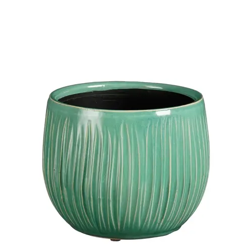 Pot rond cannelé coloris bleu en céramique Pablo Mica Decorations - 14 x Ø 16 cm