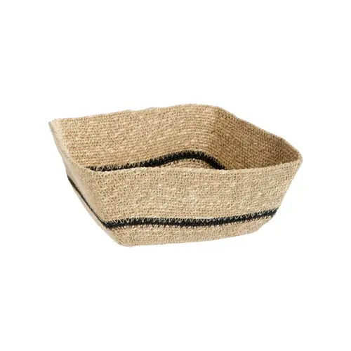 Corbeille carrée en osier naturel avec une ligne noire grand modèle - 25 x 25 x 10 cm