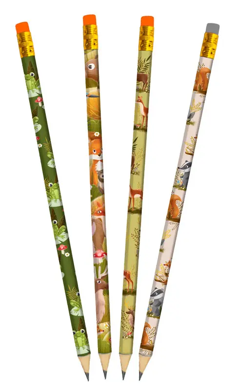 Ensemble de 4 crayons à papier thème Les animaux de la forêt Cartedart - 19,5 cm