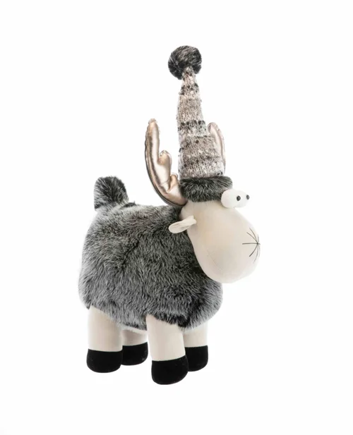 Renne 4 pattes en tissu de couleur anthracite - 36 x 35 x 56 cm