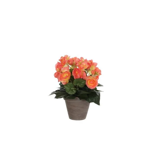 Bégonia saumon plante artificielle en pot gris H 30 x Ø 25 cm