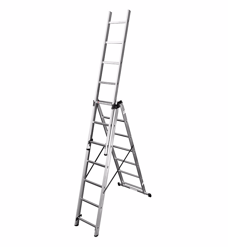 Echelle transformable 3 plans 3 × 7 échelons 4 – 2m/5,1m en aluminium Hailo Hobby