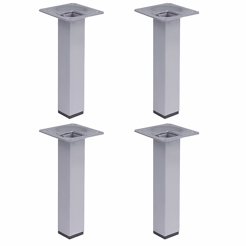 4 un. Pied carré pour meuble en acier 25 × 25mm hauteur 150mm peinture aluminium avec embout