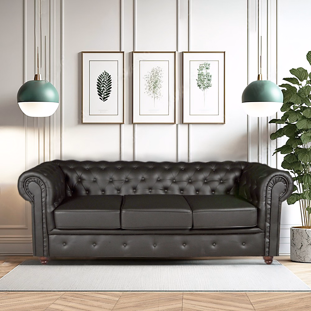 Canapé CHESTERFIELD 3 places / Noir – Réf. QXKDIYNYF6352605126