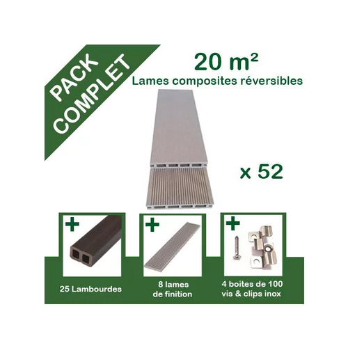 Pack complet de lattes en composite beige pour terrasse Green Outside - 20m²