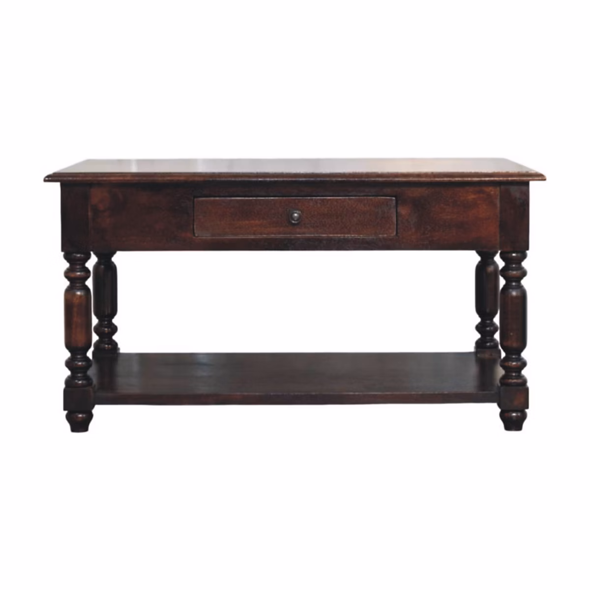 Artisan Furniture Bois massif pieds tournés Cherry console | 2 tiroirs – marron foncé