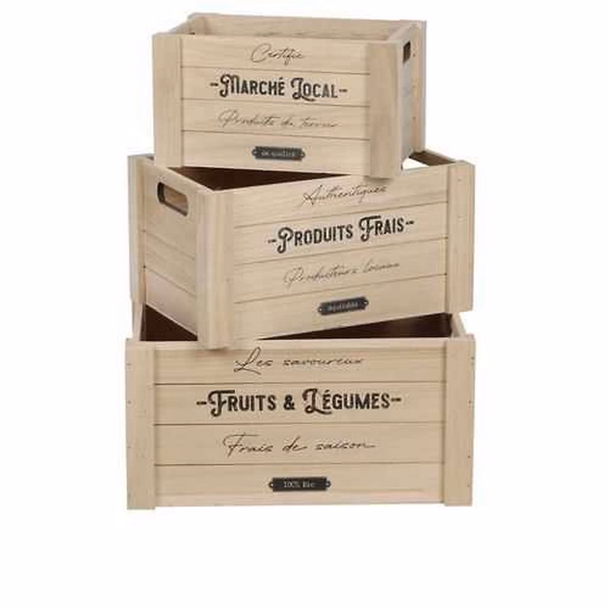 Ensemble de 3 caisses de rangement en bois Beige – L. 36 x l. 26 x H. 18 cm