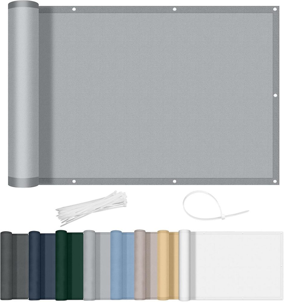 Brise Vue Balcon 90 × 300cm Imperméable et Serre Câbles pour Exterieur Terrasse Gris clair
