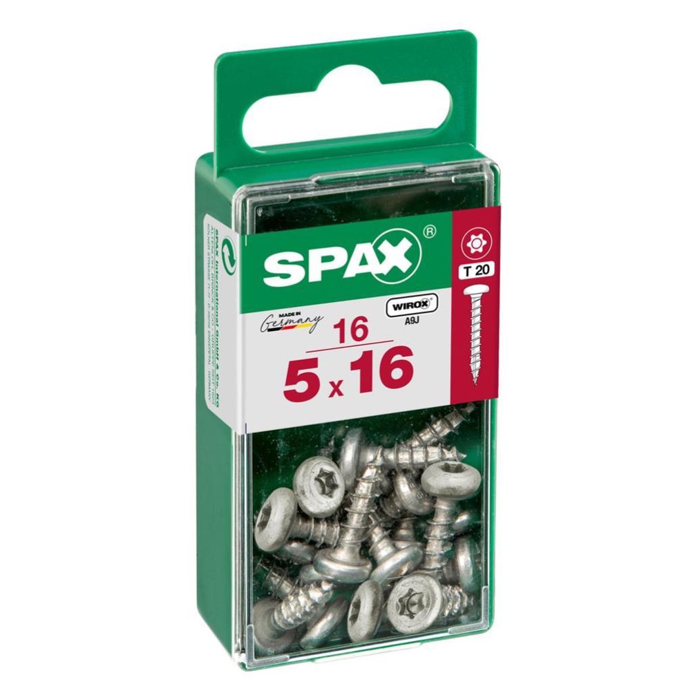 CENTRALE BRICO Lot de 16 vis acier tête ronde torx SPAX, Diam.5 mm x L.16 mm – 5 mm 16 mm