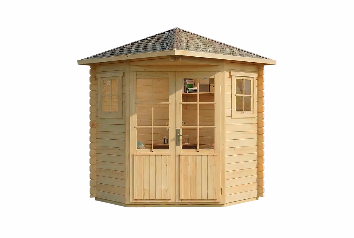 Abri de jardin pentagonal Sunny A Alpholz – 22 × 22m dim ext (cas échéant incl débord de toit) naturel, 28mm, 4,8m² superficie totale