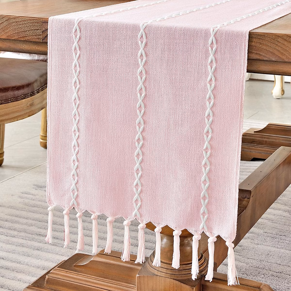 Chemin de table bohème 33 × 150 cm rose