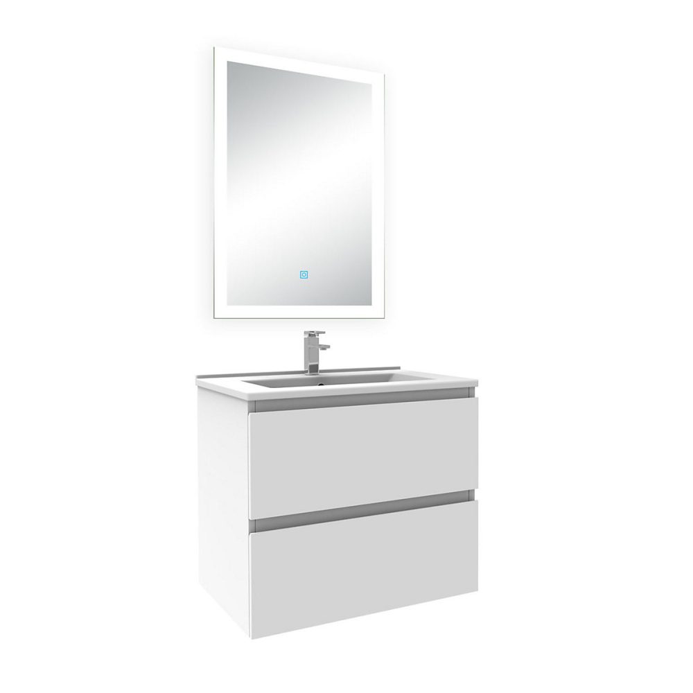 Ensemble meuble de salle de bains – Ensemble meuble Salle de Bain 60cm simple vasque et miroir lumineux 3 couleurs et dimmable blanc