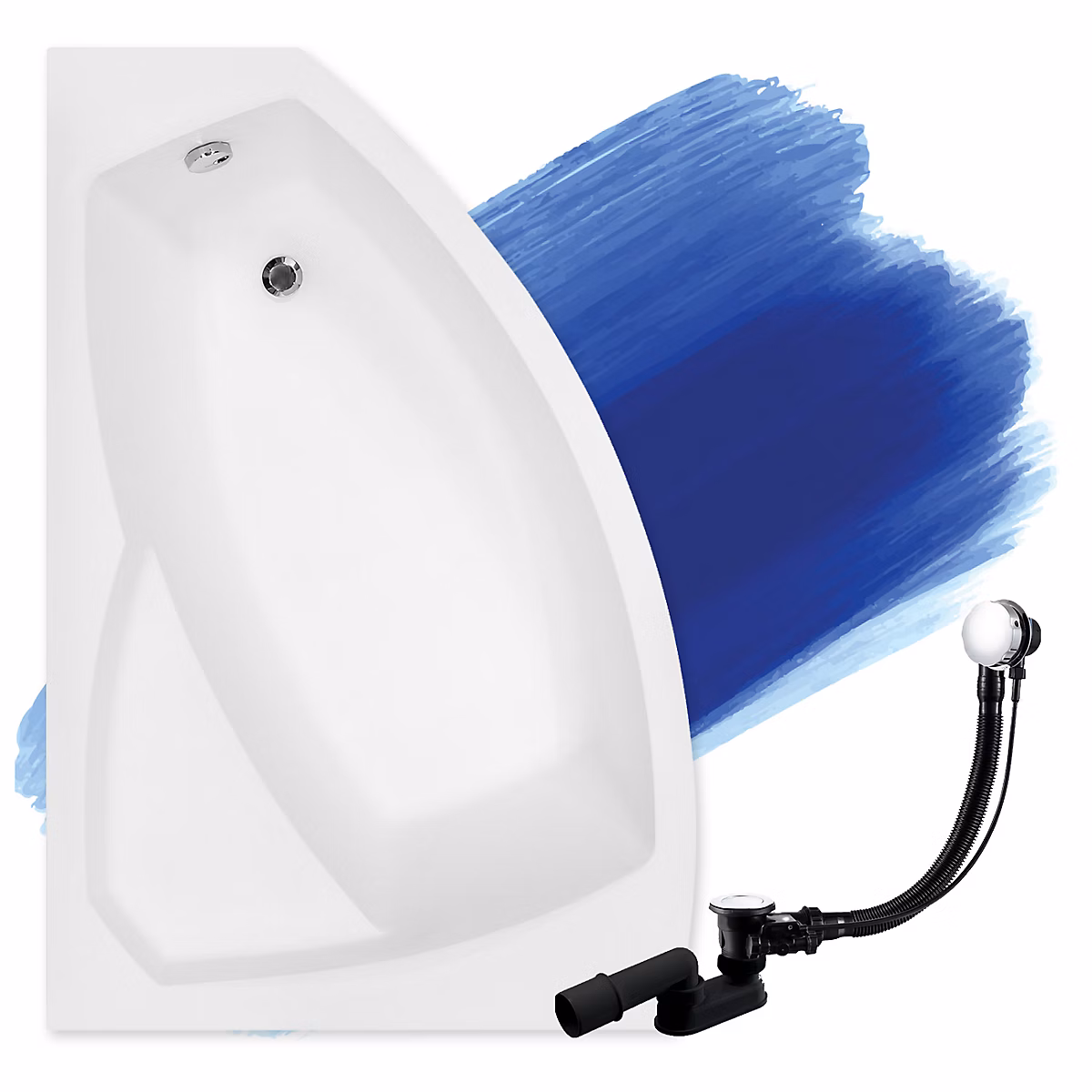 Baignoire asymétrique 170 x 110 Gauche RIMA acrylique blanc – sans Habillage + Pieds + Vidage à chromé