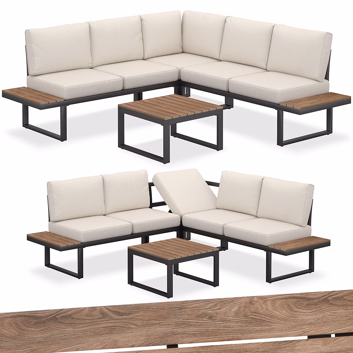 Ensemble de salon de jardin en aluminium avec revêtement par poudrage – résistant aux intempéries noir