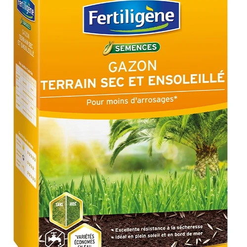 Gazon Terrain sec & ensoleillé pour moins d'arrosages - 875g - 25m² FERTILIGENE Gazon terrain sec & ensoleillé pour moins d'arrosages 35m²