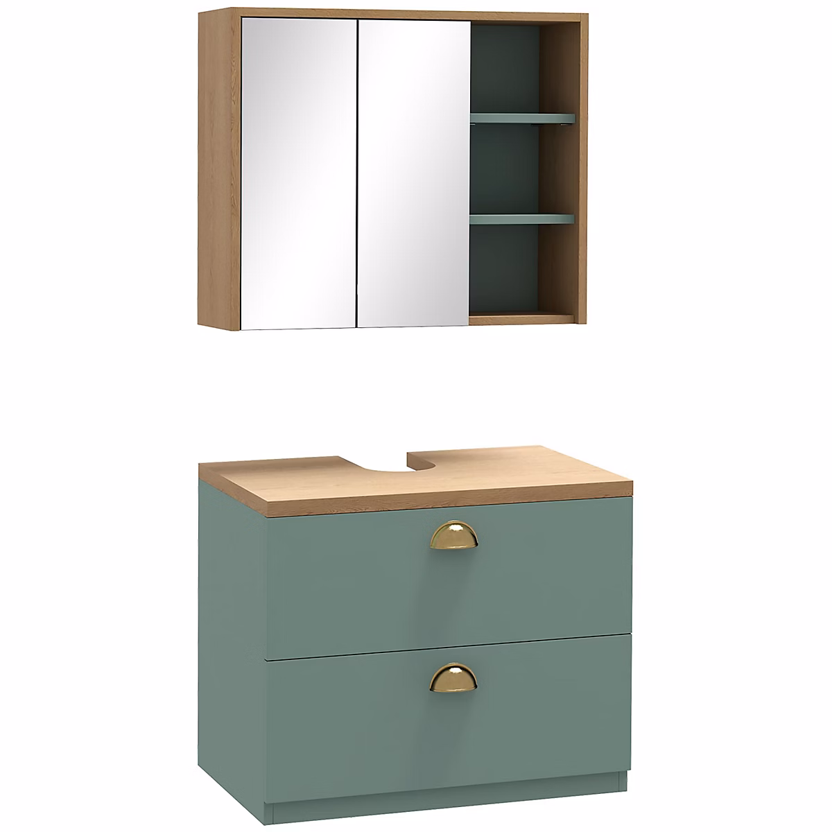 Meuble vasque – Ensemble Meubles de Salle de Bain Vert avec Armoire Miroir et Meuble Sous Lavabo Suspendu