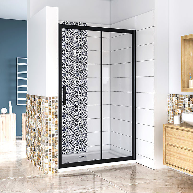 Aica Porte De Douche Noir Mat 140 × 195cm Porte De Douche Avec L'amortisseur Porte Coulissante En 8mm Verre Anticalcaire