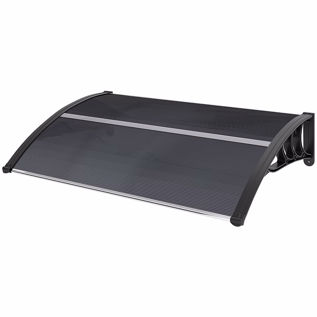 French days : menuiserie – Auvent marquise de porte design voûté arrondi dim. 100L x 75l x 23H cm alu polycarbonate fumé plastique noir