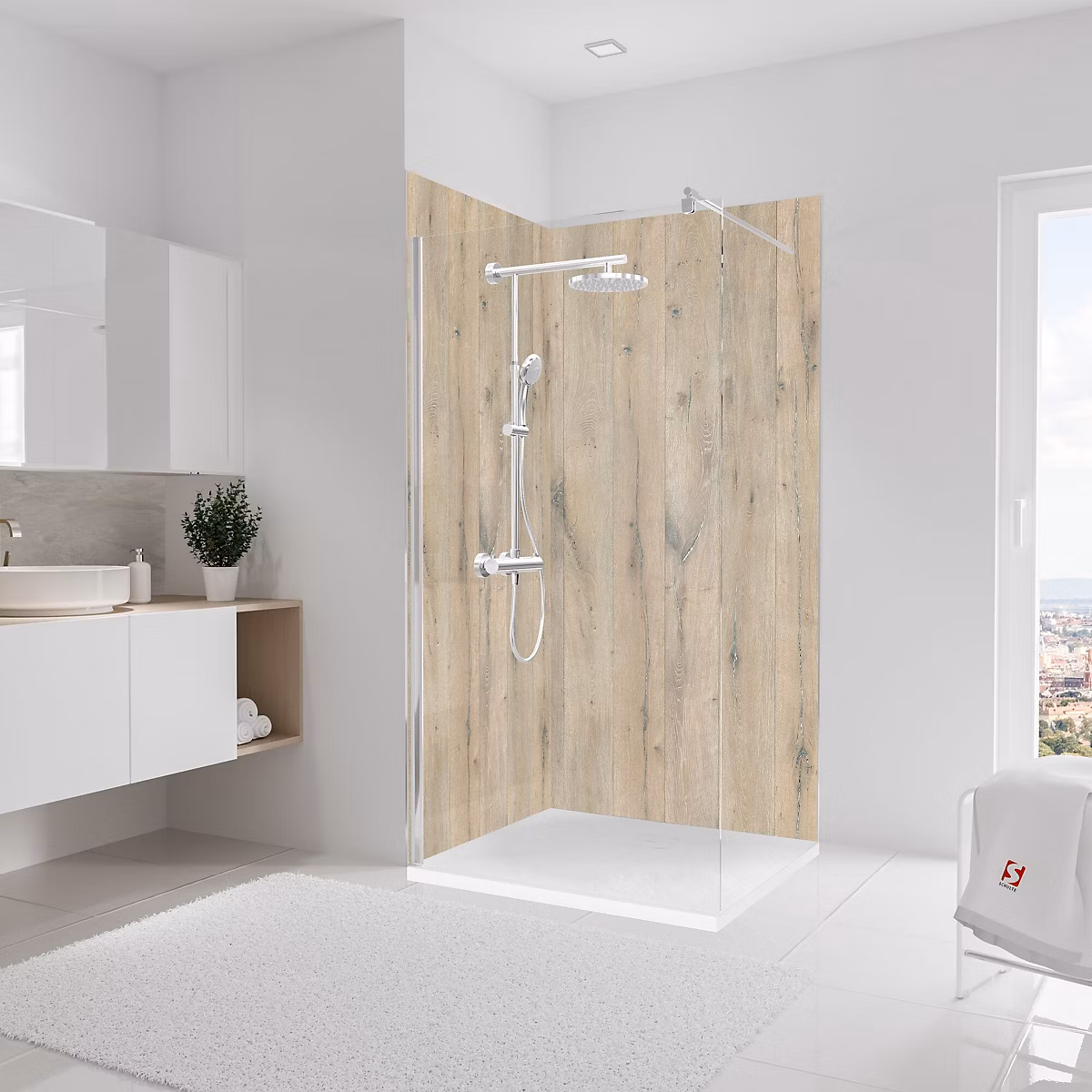 2 panneaux muraux de salle de bains l.100 x H.210 cm – effet chêne vieilli, Schulte DecoDesign