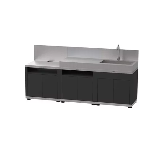Cuisine 3 éléments avec crédence coloris noir en acier électrozingué Le Marquier - 240 x 56 x 115 cm