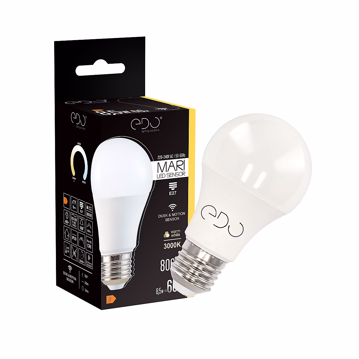 Ampoule LED E27 8 – 5W 3000K blanc chaud 806 lm avec détecteur de mouvement MARI EDO