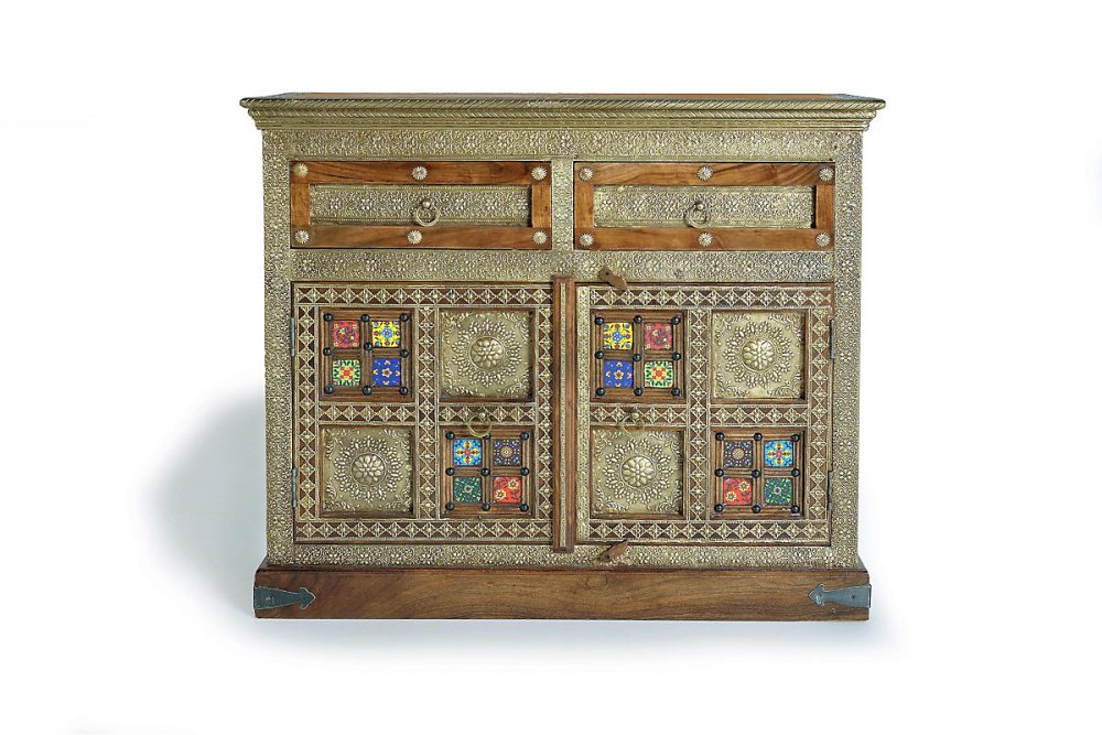 Commode en bois d'acacia – céramique et bronze