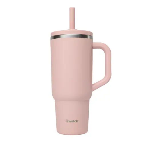 Travel cup isotherme en inox avec bouchon étanche Qwetch Matt rose pastel - 900 ml