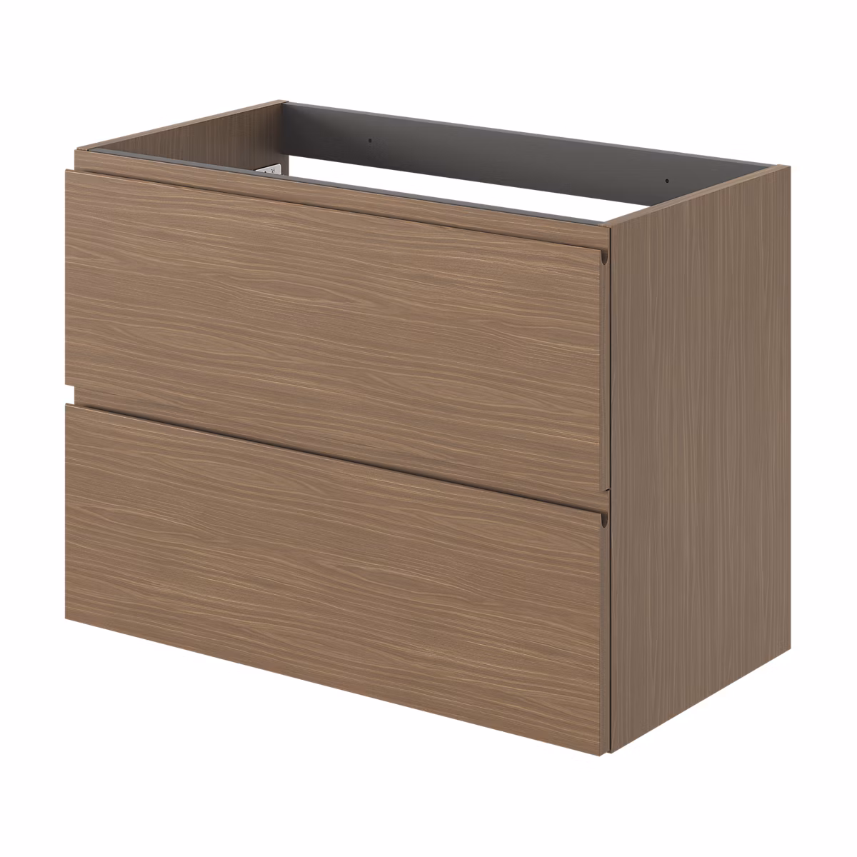 Meuble sous vasque l.80 x H.60 x P.45 cm – effet noyer, 2 tiroirs avec poignées intégrées, Kentia
