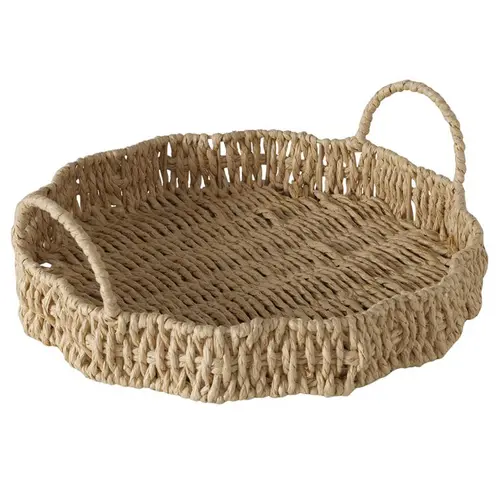 Plateau cordé en papier naturel et fer laqué Wavy - Ø 30 x H 11 cm