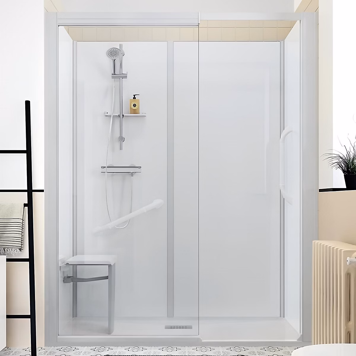 Cabine de douche Kinedo Kinemagic Design 140x80 angle haute solo transparent thermostatique | Cabine de douche