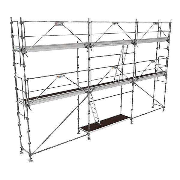 Echafaudage fixe de façade 60m² – Plancher Alu / bois, Structure Acier, Garde-corps Monoblocs, R200GCM-60-SPP/AB