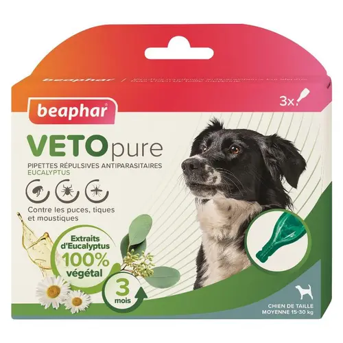 Pipettes antiparasitaires pour le chien de taille moyenne coloris blanc VETOpure Beaphar – 3 x 2 ml