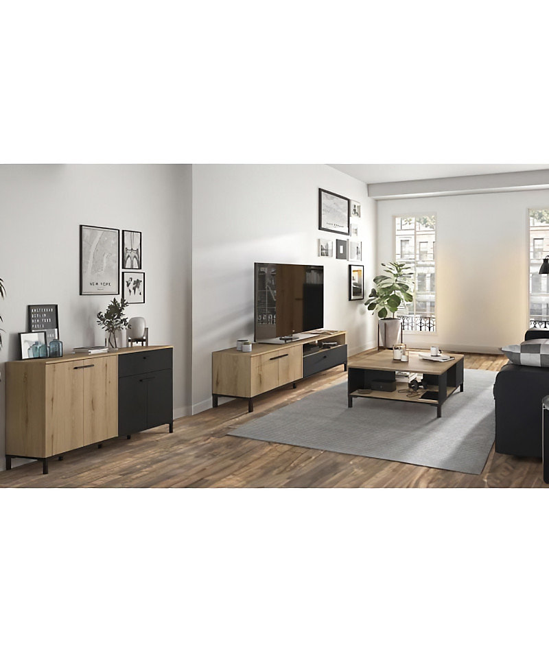 Ensemble meuble TV – table basse et buffet bas | TRUST | Chene / Noir | GAMI