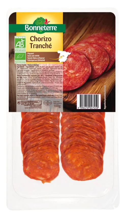Chorizo d’Espagne en tranches Bonneterre bio 100 g