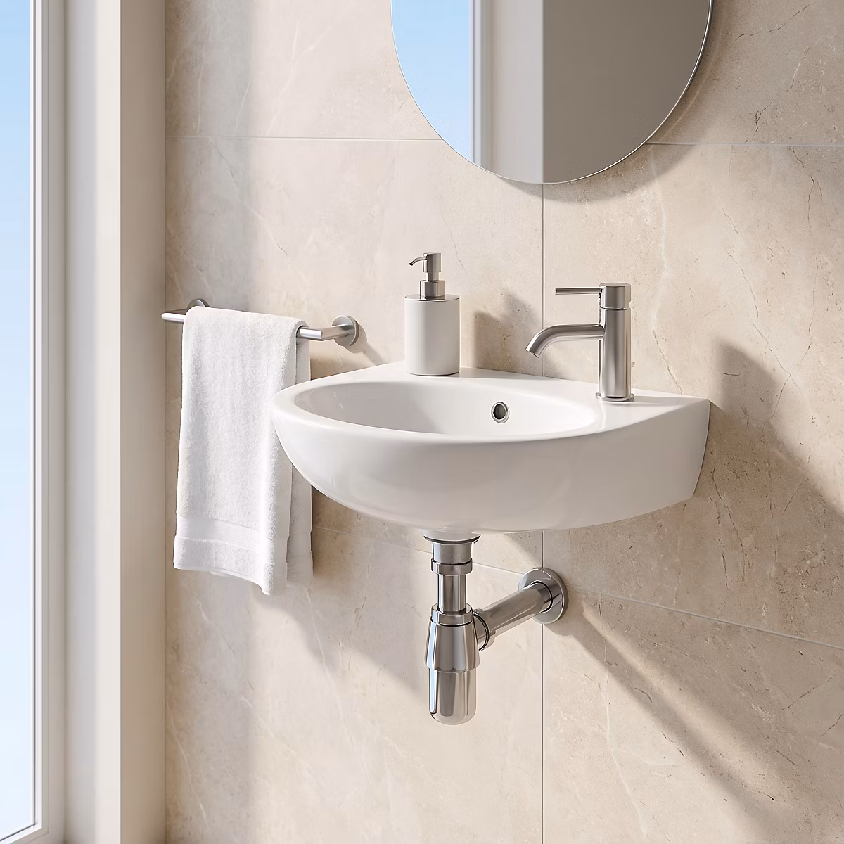 Lave mains céramique blanc | l.35 x H.15 x P.23 cm – GoodHome Bori