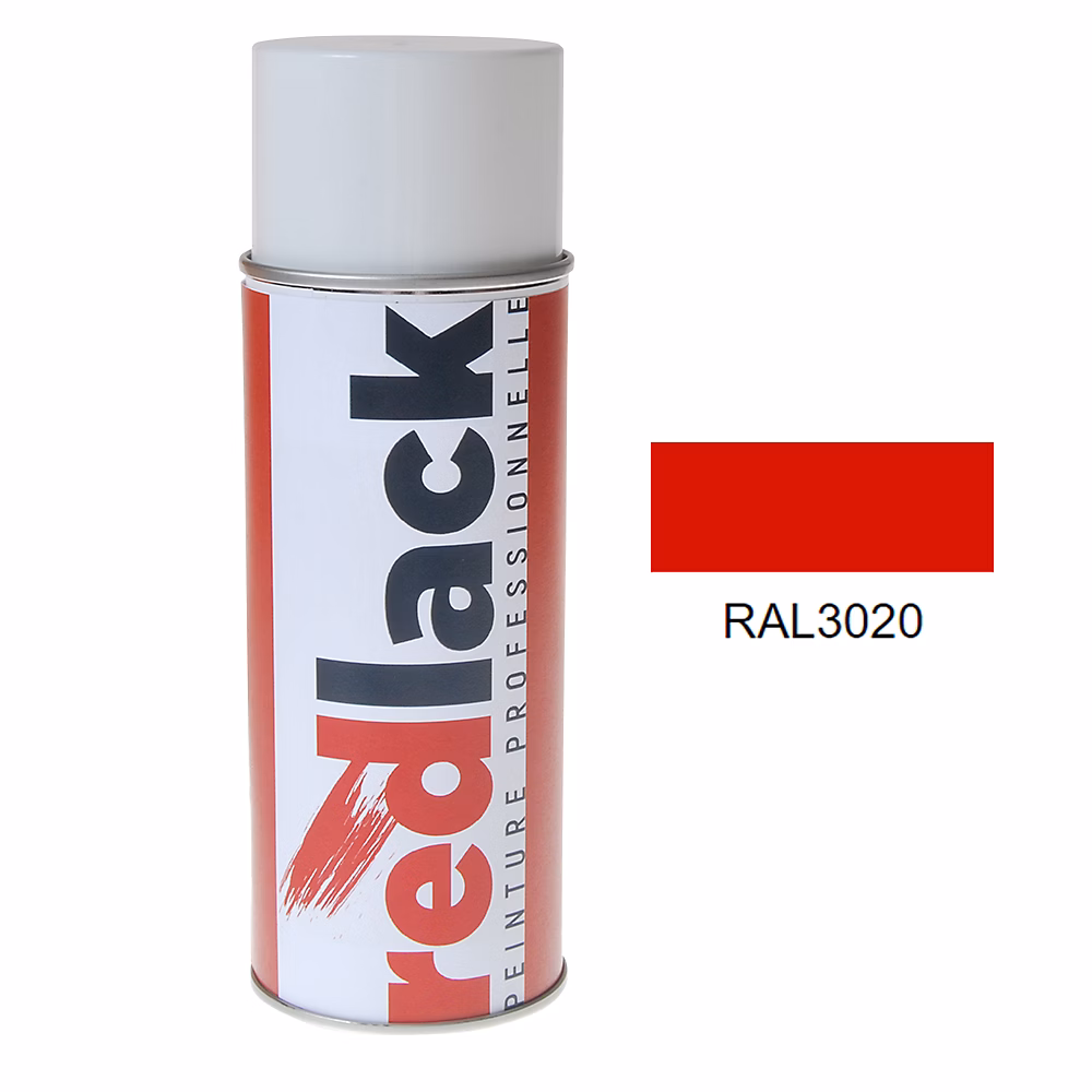 Bombe de peinture Aérosol | spray – 400ml – RAL 3020 Rouge signalisation – Satiné – multisupport – Redlack – RAL3020