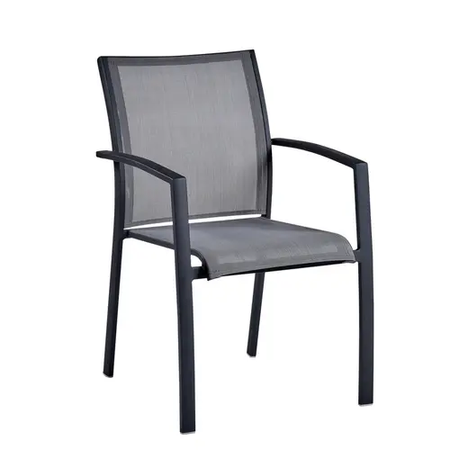 Fauteuil de jardin coloris gris en aluminium et textilène Carlina - 63 x 56 x 86,5 cm