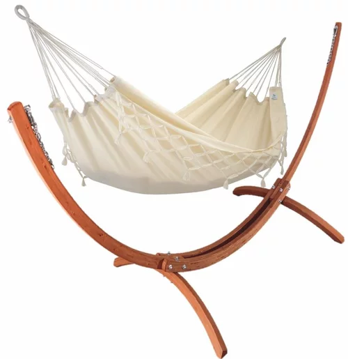 Set support et hamac Weekend coloris écru à franges en bois et polypropylène Jobek Hamacs - 350 x 125 x 136,5 cm